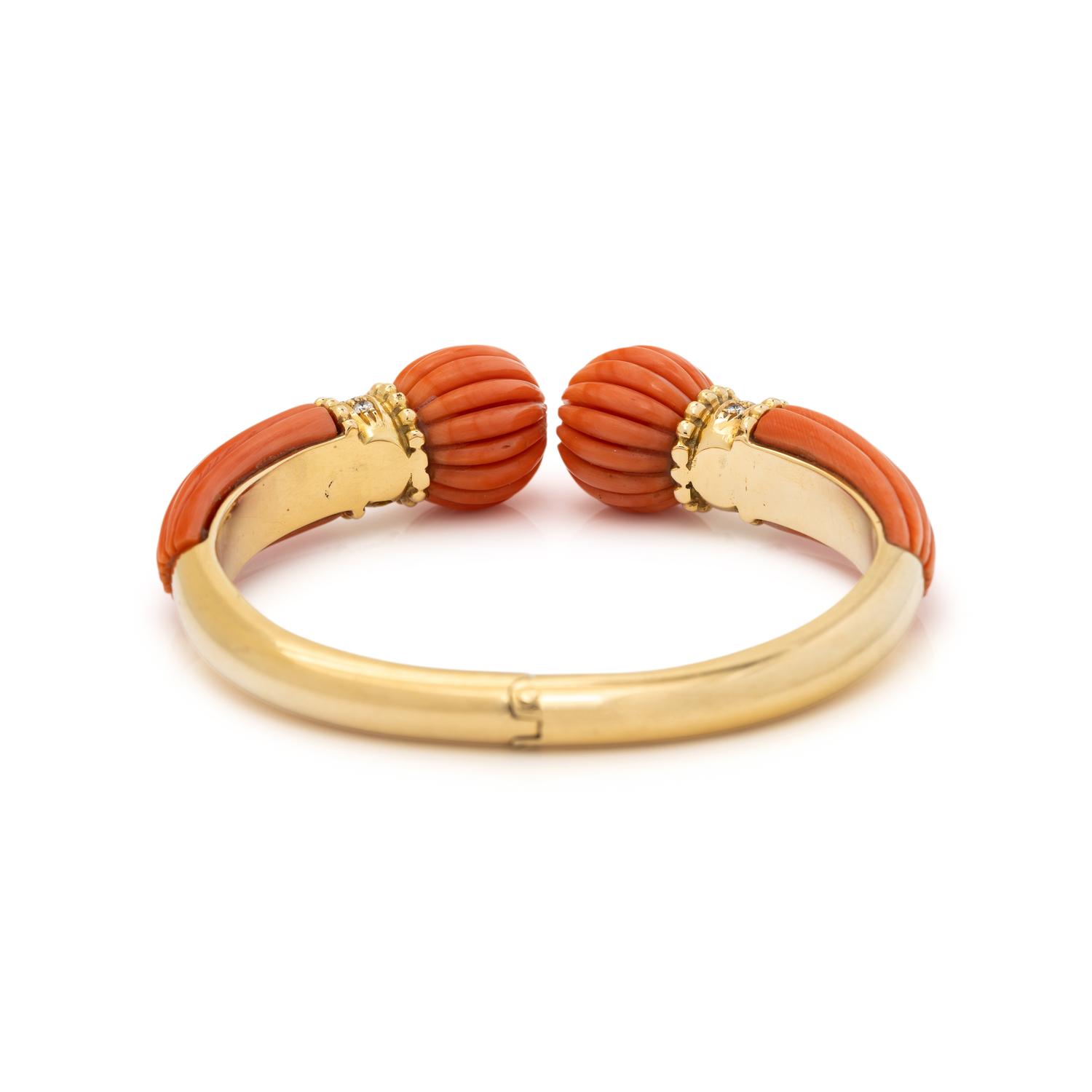 DAVID WEBB, CARVED CORAL AND DIAMOND CUFF BRACELET