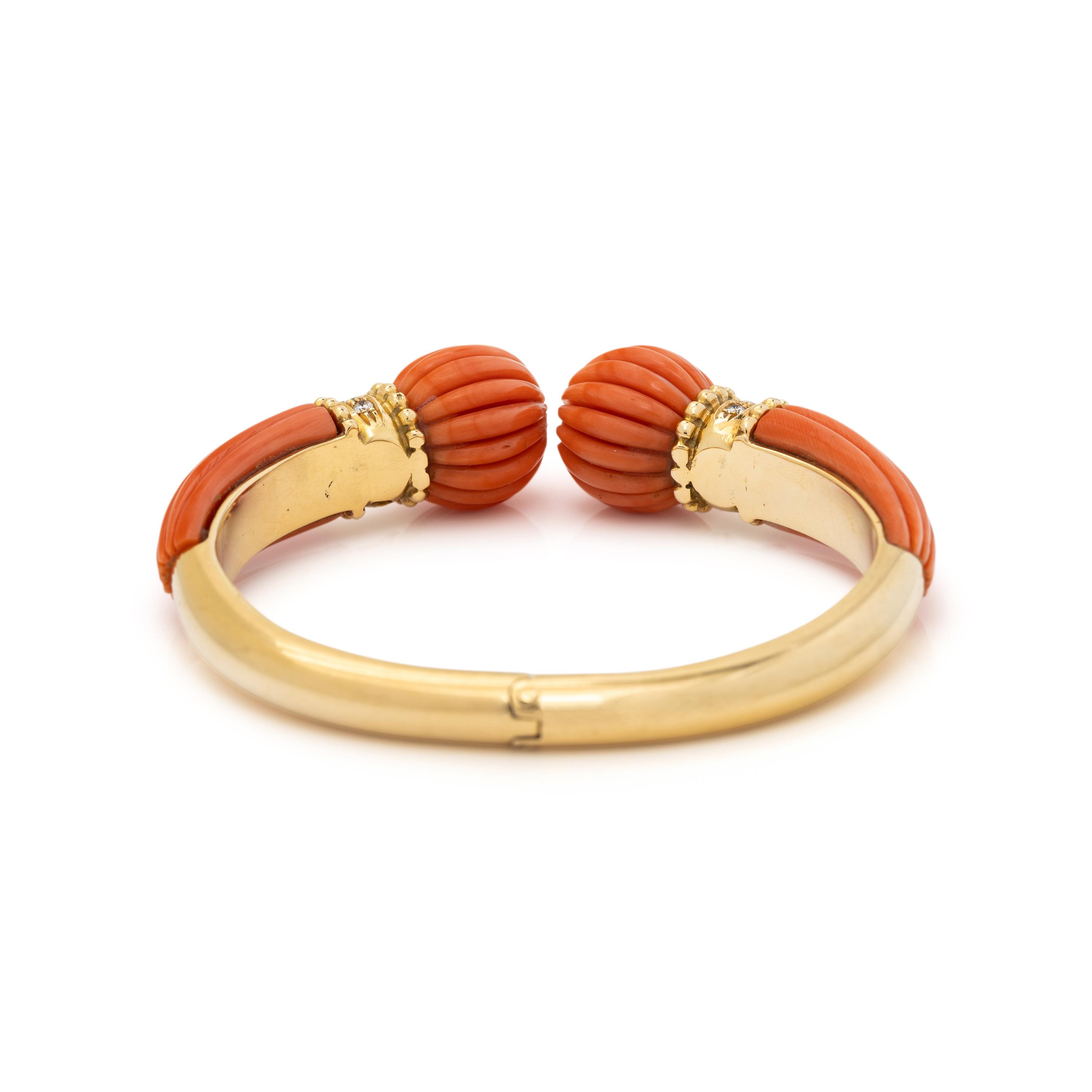 DAVID WEBB, CARVED CORAL AND DIAMOND CUFF BRACELET