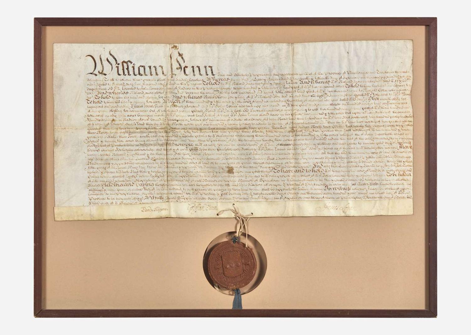 [Philadelphia & Pennsylvania] Logan, James, et al.: Signed Land Patent