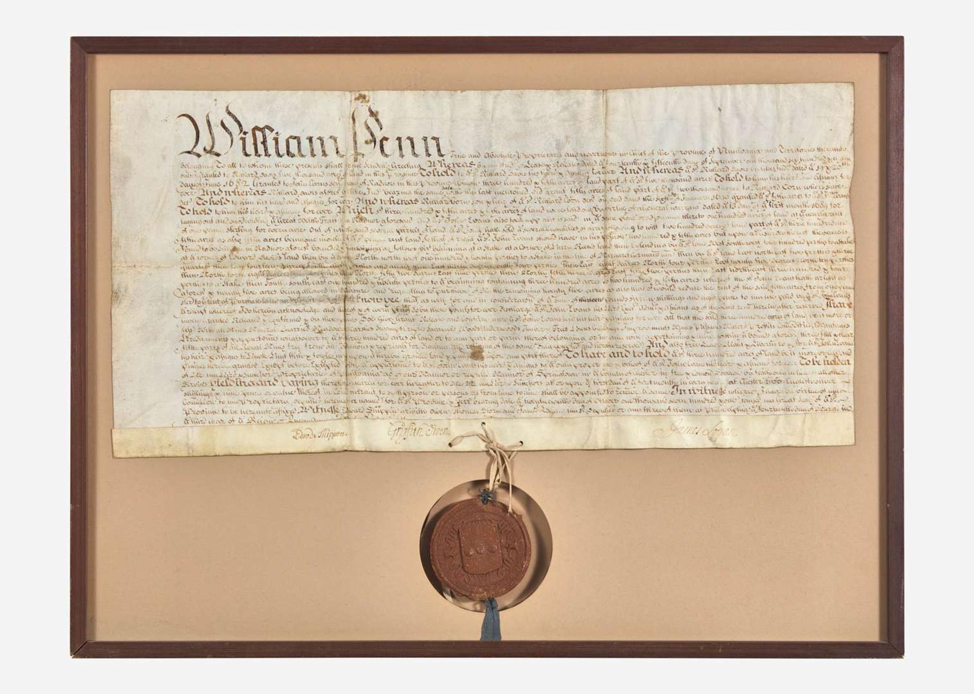 [Philadelphia & Pennsylvania] Logan, James, et al.: Signed Land Patent