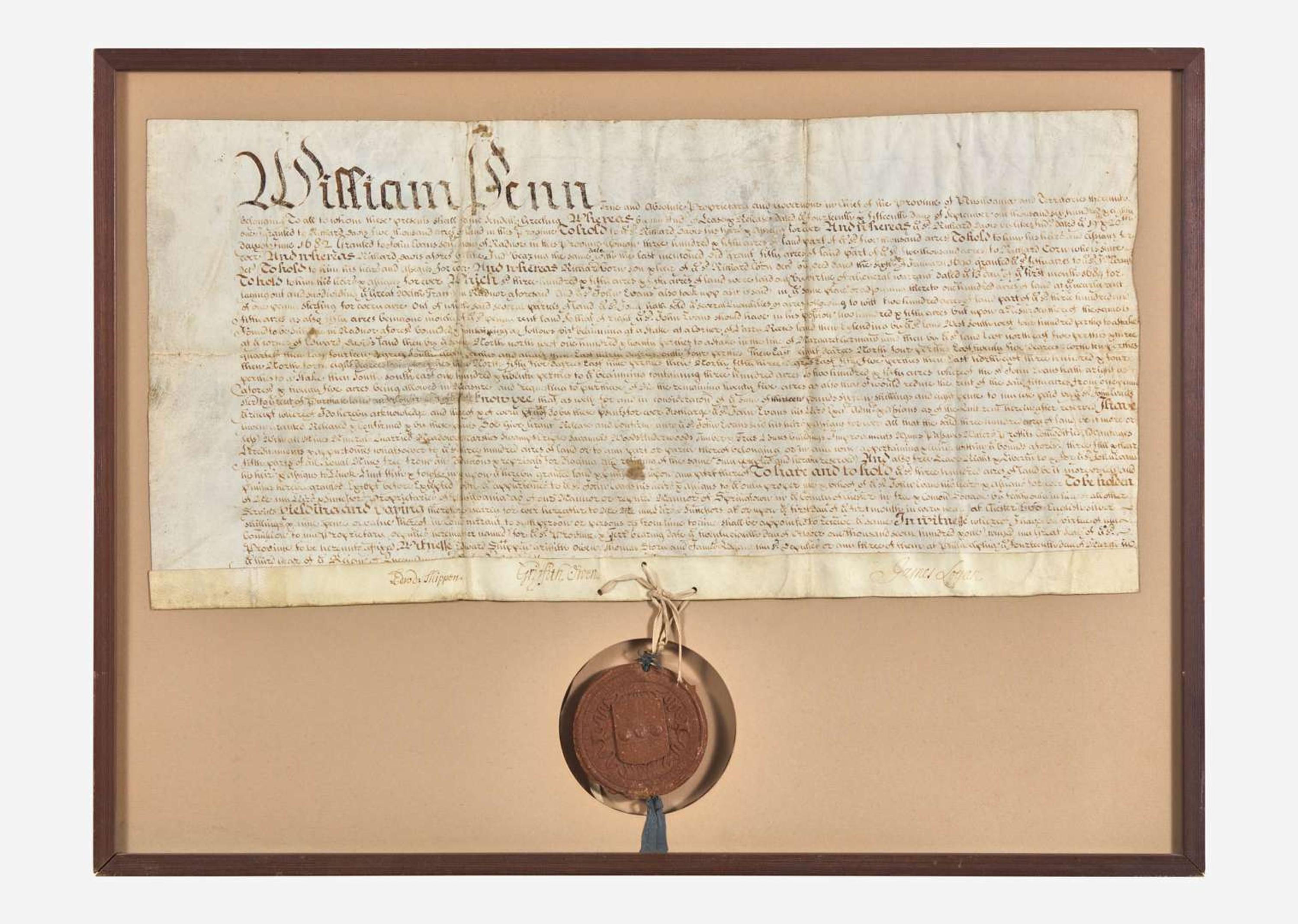[Philadelphia & Pennsylvania] Logan, James, et al.: Signed Land Patent