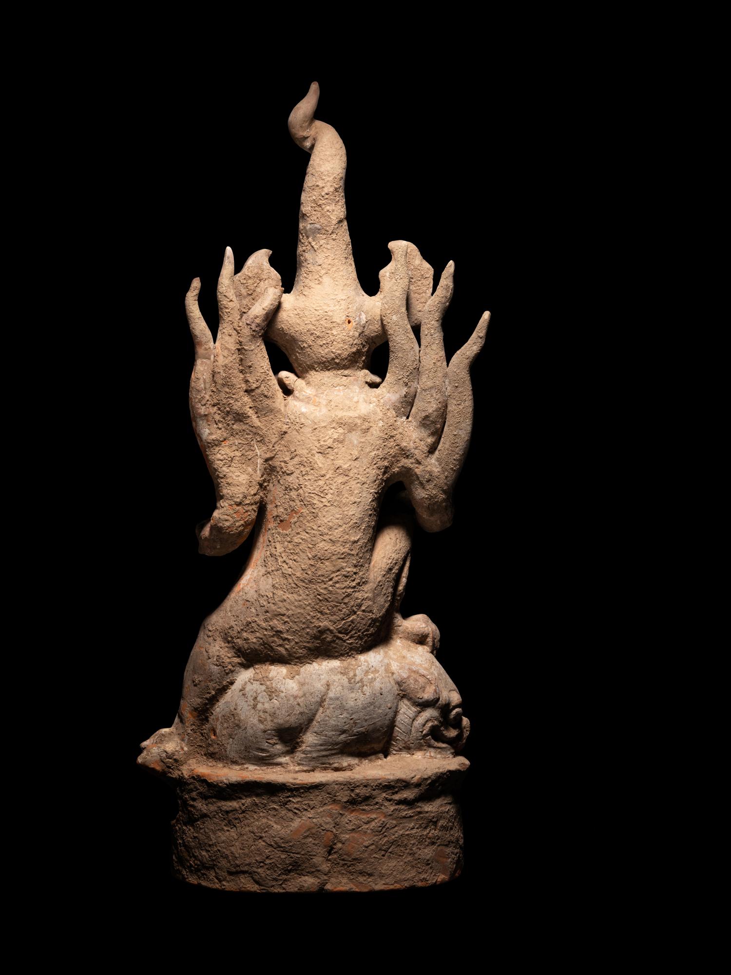 A Painted Pottery Figure of an Earth Spirit, Zhenmushou