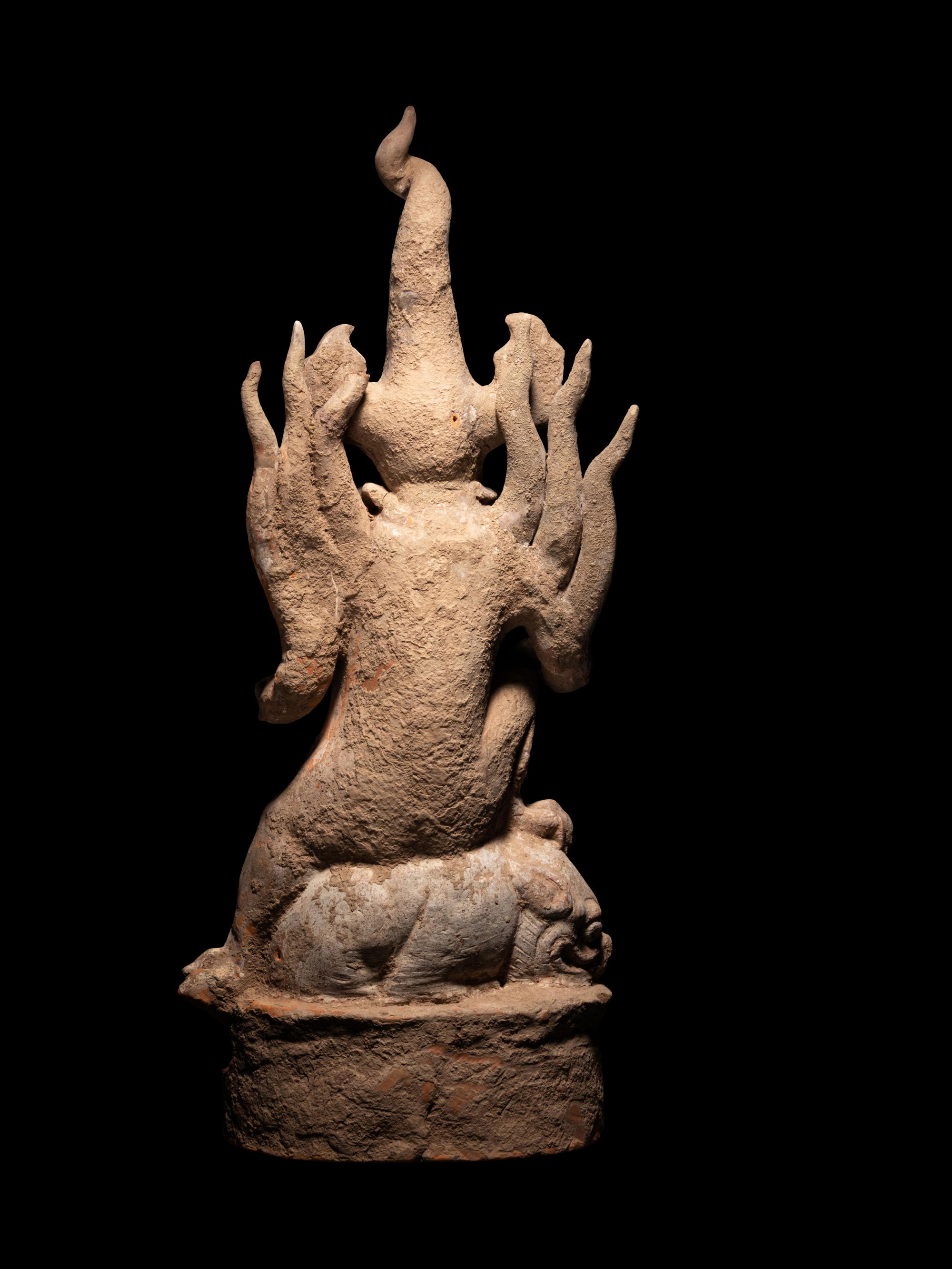 A Painted Pottery Figure of an Earth Spirit, Zhenmushou