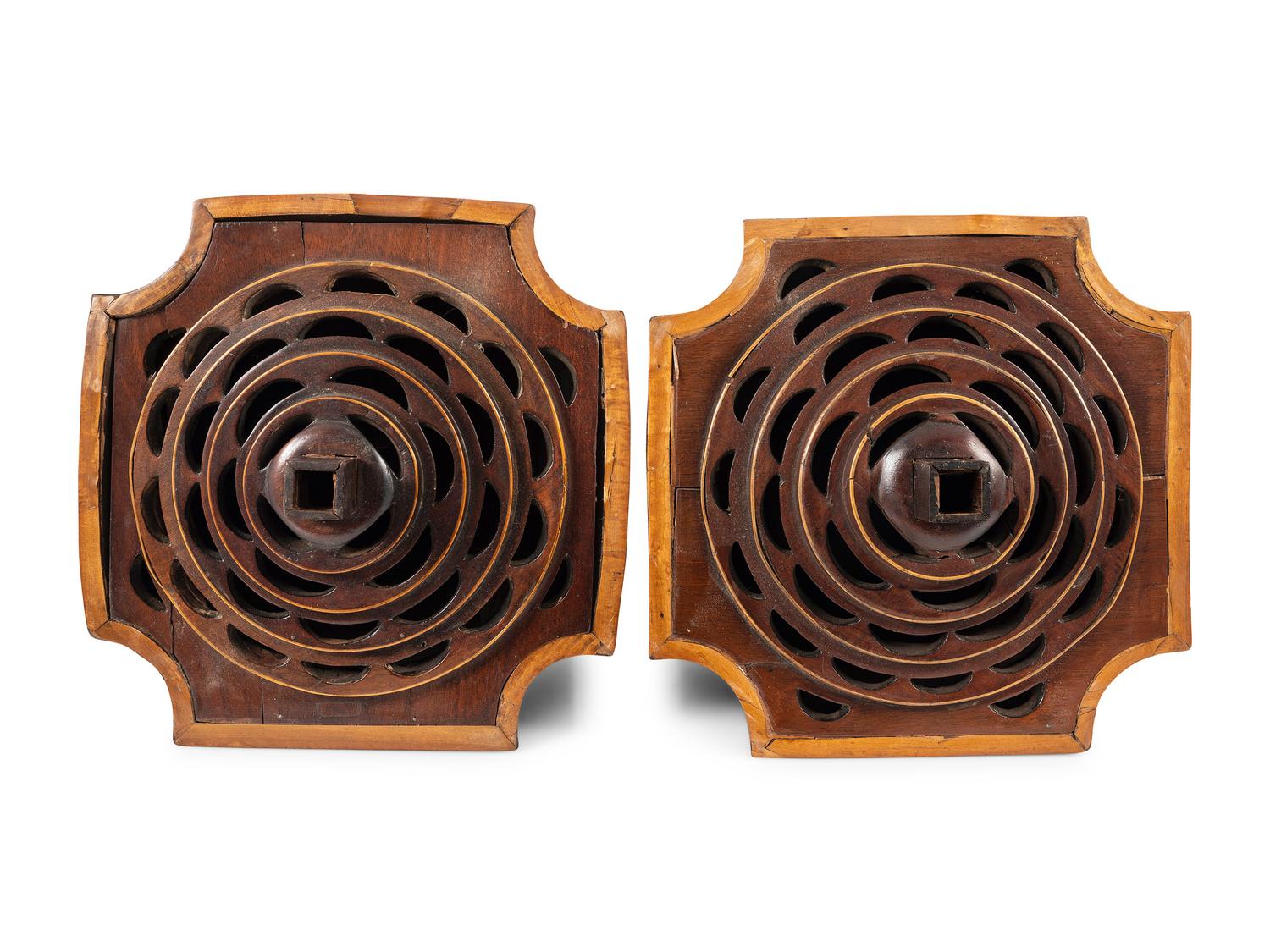 A Pair of Federal Silver-Mounted, Figured and Inlaid Mahogany Urn-Form Knife Boxes
