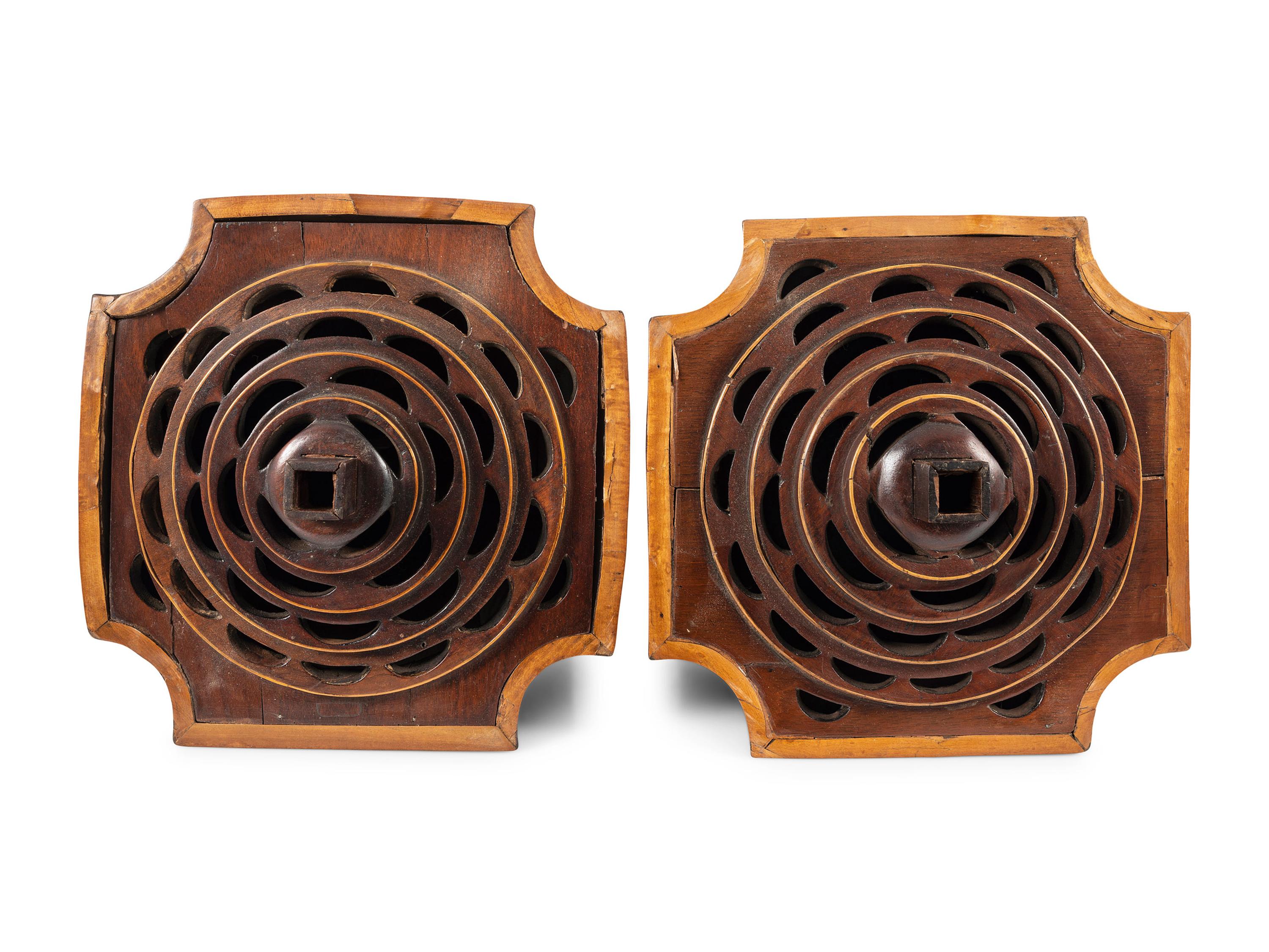 A Pair of Federal Silver-Mounted, Figured and Inlaid Mahogany Urn-Form Knife Boxes