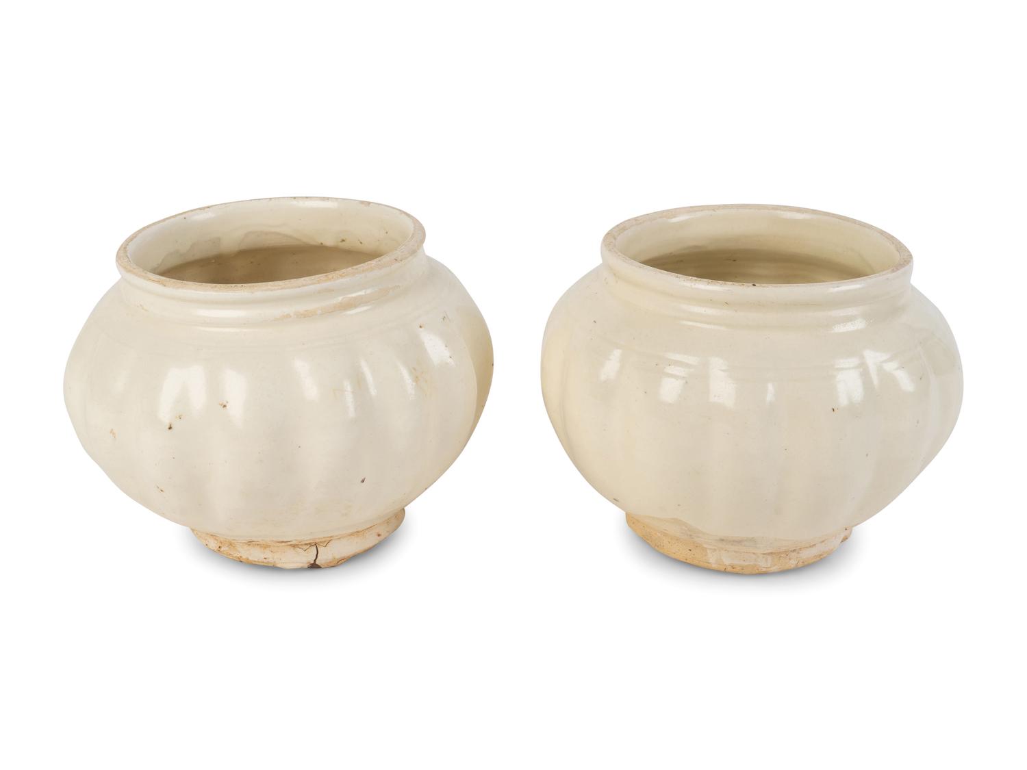 Two Chinese Qingbai Lobed Porcelain Jars — NORTHERN SONG DYNASTY