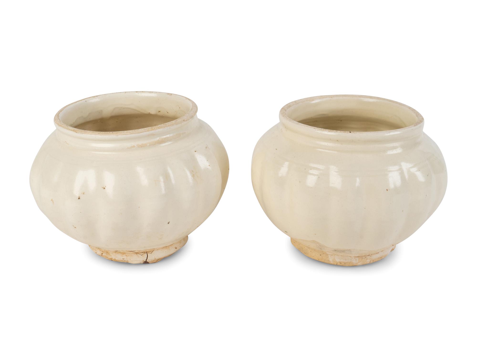 Two Chinese Qingbai Lobed Porcelain Jars — NORTHERN SONG DYNASTY