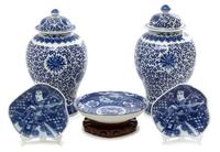 A Collection of Five Pieces of Asian Blue and White Porcelain Height of largest 19 inches. — 20TH CENTURY