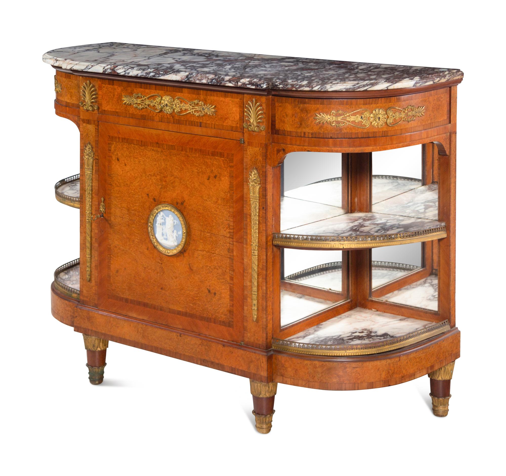 A French Gilt Bronze and Jasperware Mounted Burlwood Dining Suite