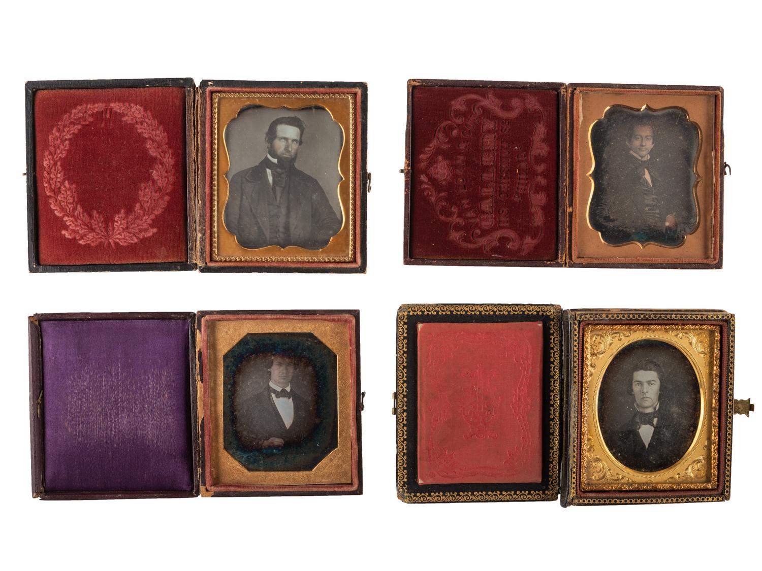 [EARLY PHOTOGRAPHY]. A group of 19 cased images, mostly daguerreotypes of young men, highlighted by portraits by Van Loan and Ennis Galleries, including: