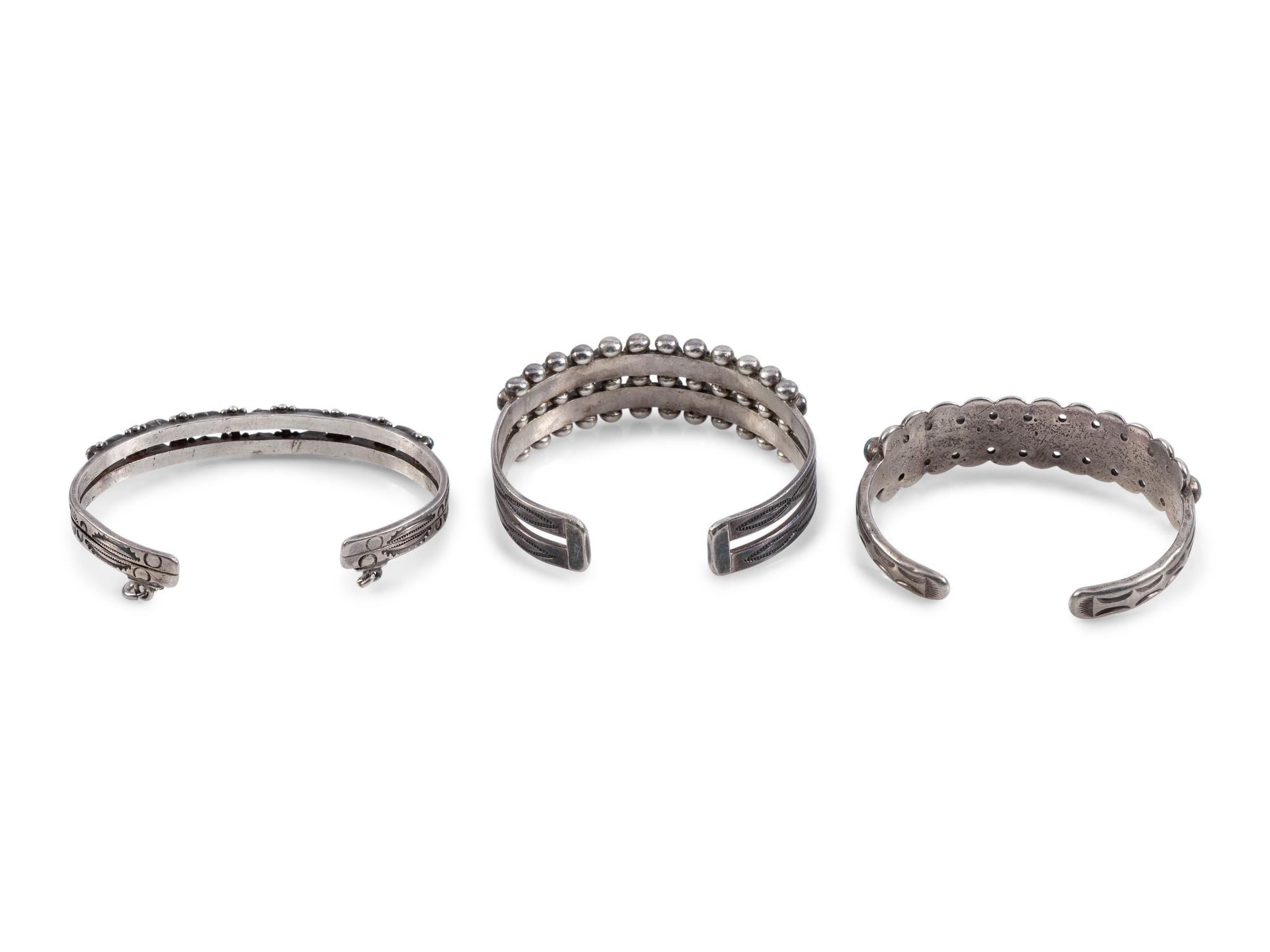 Navajo or Zuni Silver and Petit Point Turquoise Cuff Bracelets