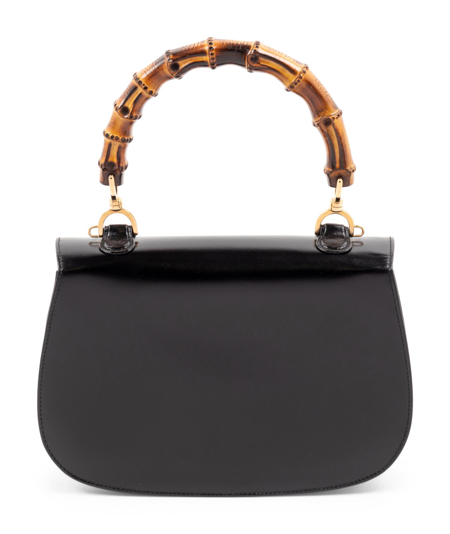 Gucci Black Leather Handbag with Bamboo Handle