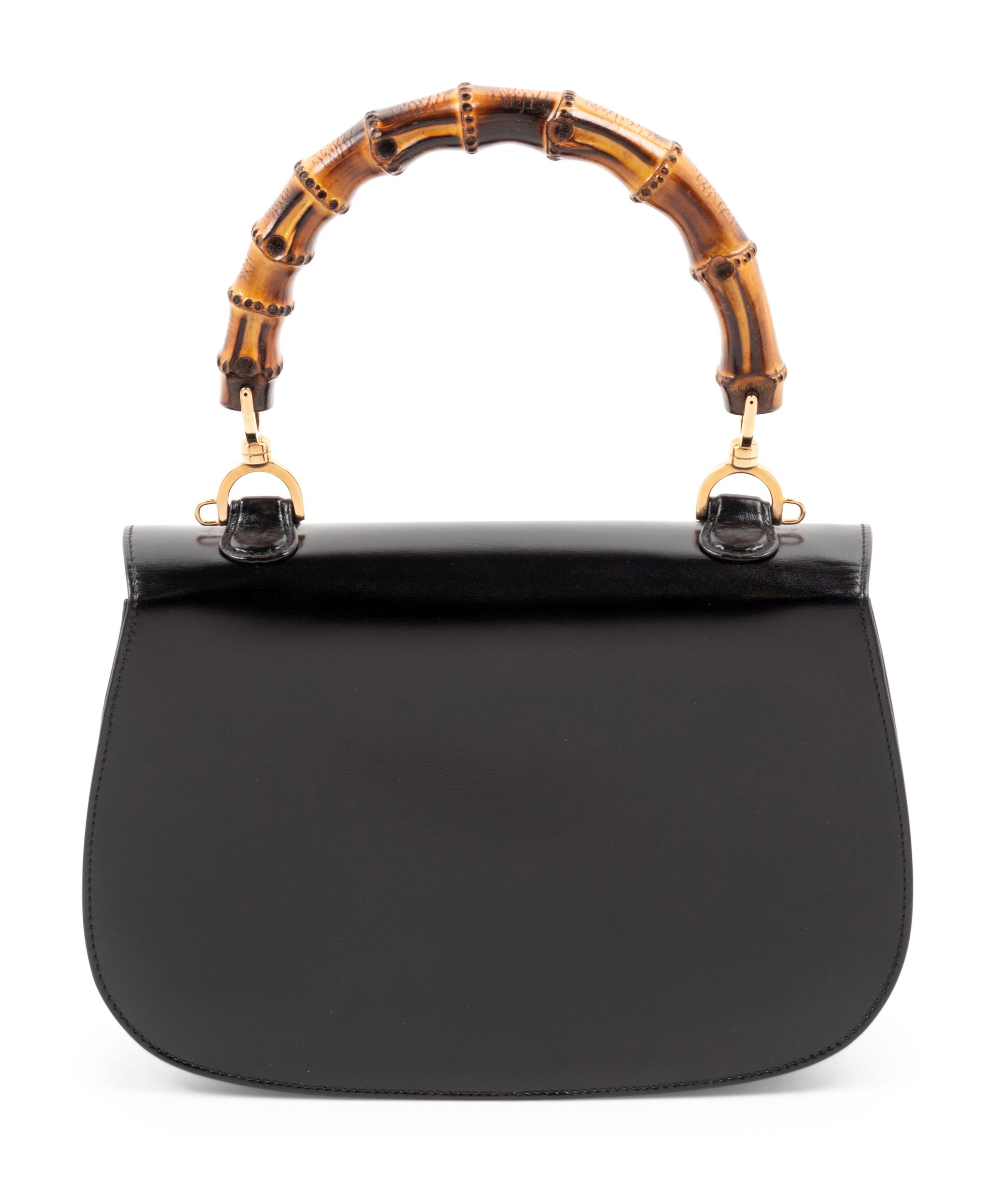 Gucci Black Leather Handbag with Bamboo Handle
