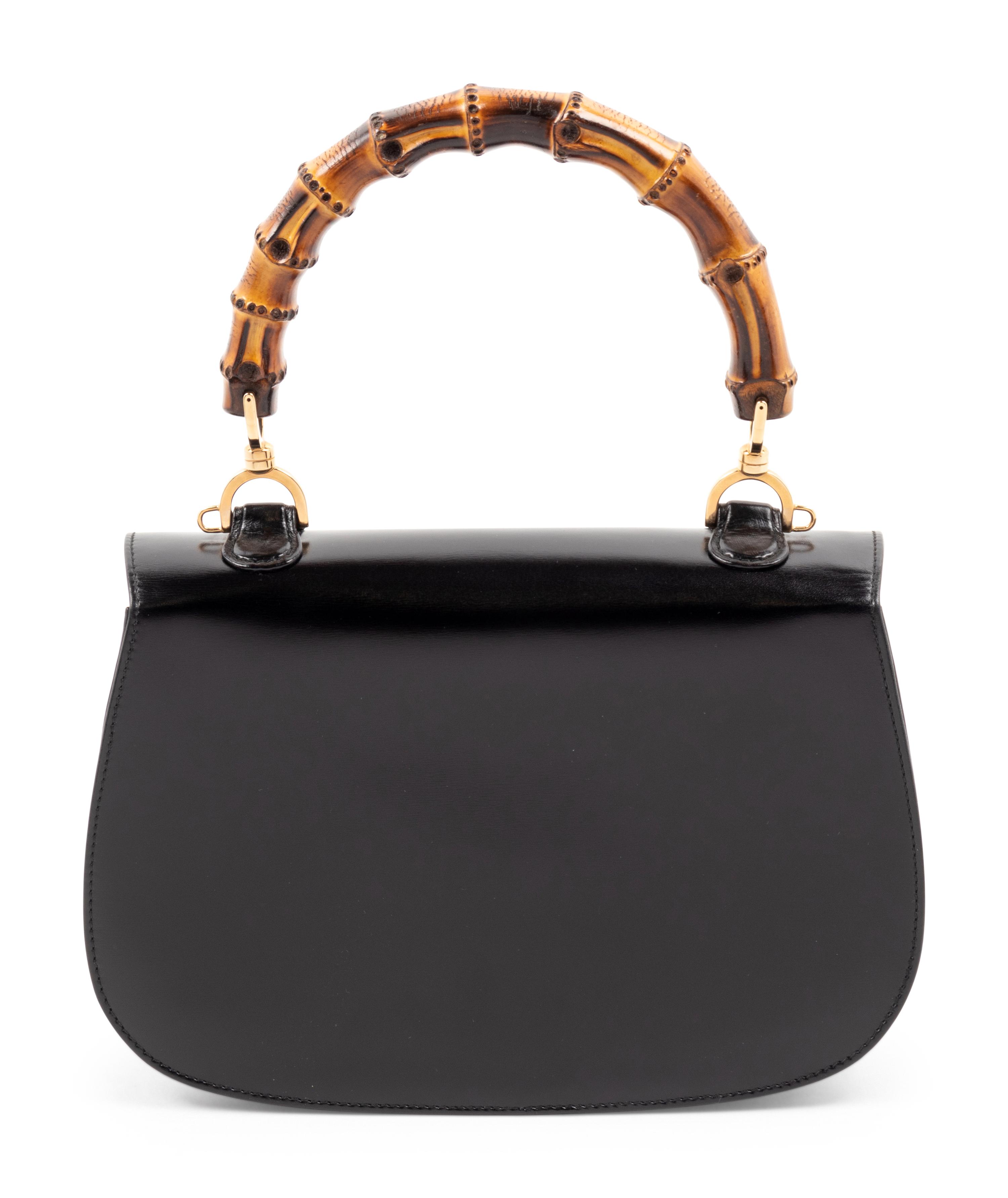 Gucci Black Leather Handbag with Bamboo Handle