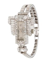 WALTHAM, 14K WHITE GOLD AND DIAMOND WRISTWATCH