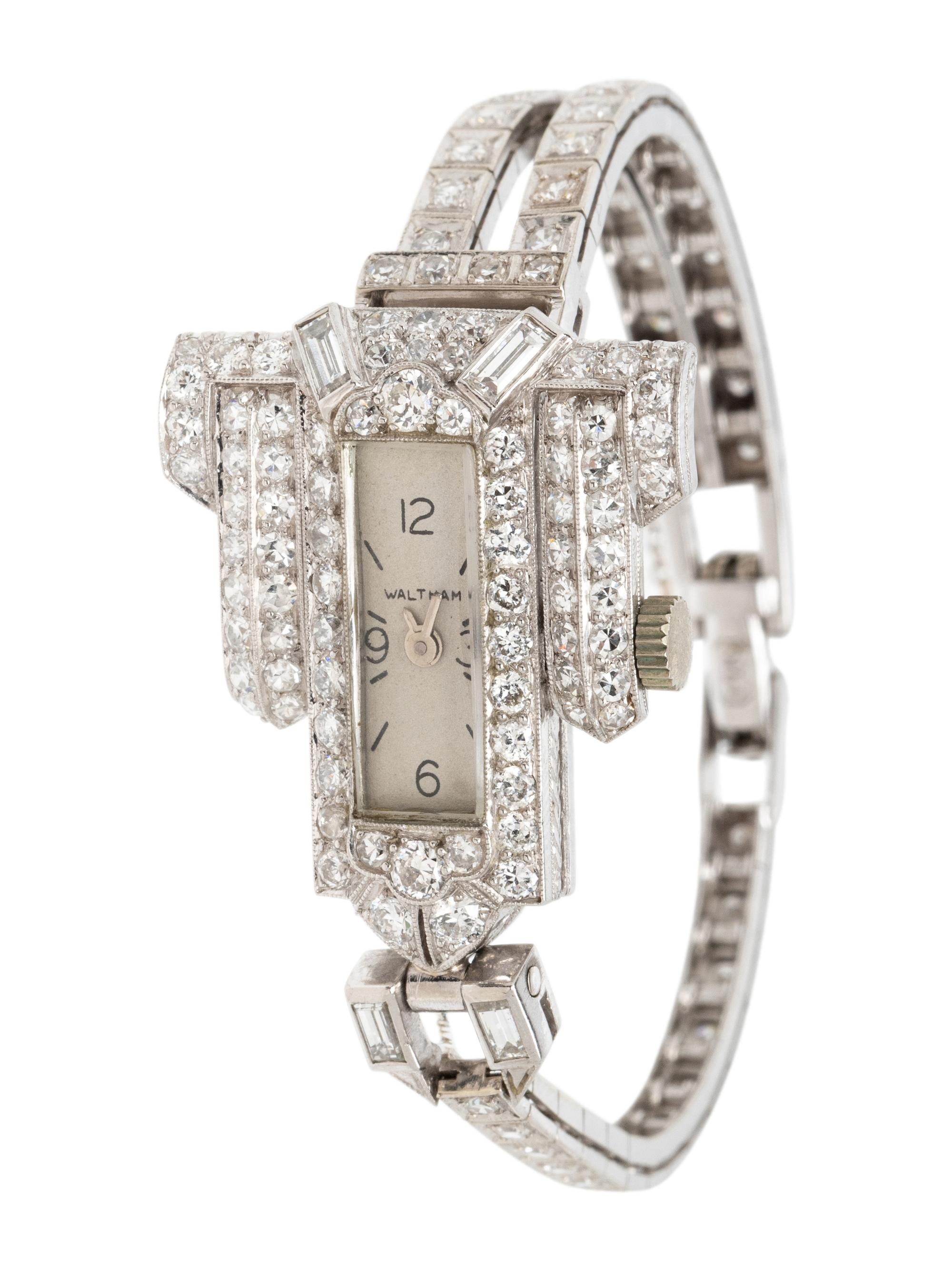 WALTHAM, 14K WHITE GOLD AND DIAMOND WRISTWATCH