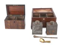 Four English Mahogany Inlaid Tea Caddies