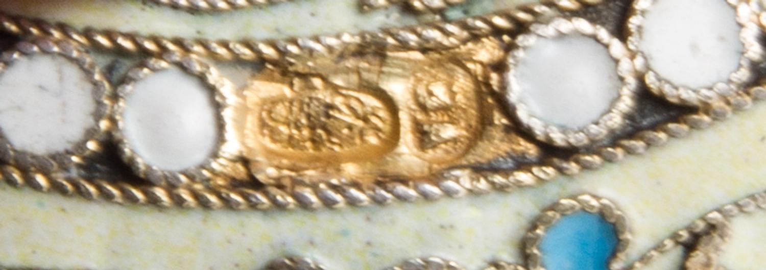 A Russian Enameled Silver Snuff Box, Mark of Vasiili Agafonov, kokoshnik mark of Ivan Lebedkin, Moscow, of circular form, the case havi
