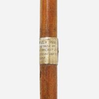 A silver-mounted elm walking stick made from the Dundas-Lippincott Elm, Philadelphia, Pennsylvania Dated, "1905"