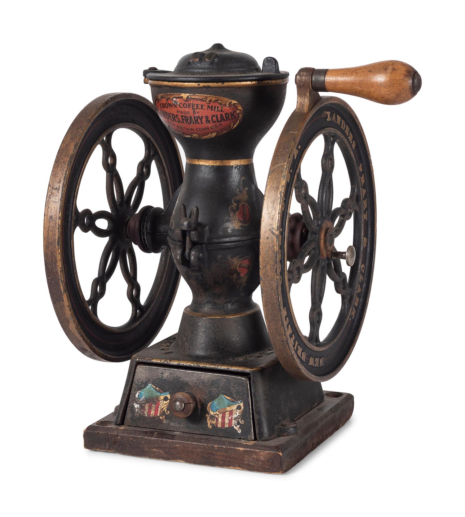 A Landers, Frary & Clark Painted Cast Iron Coffee Mill