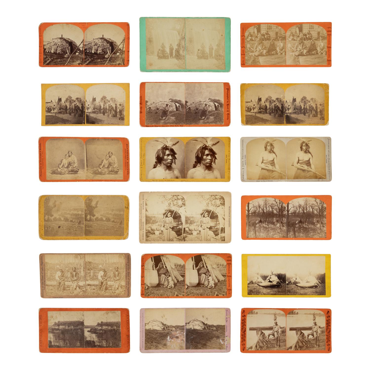 [Native Americana]. A group of 18 stereoviews of Native American subjects in the Great Lakes, Michigan, Wisconsin, and Minnesota.