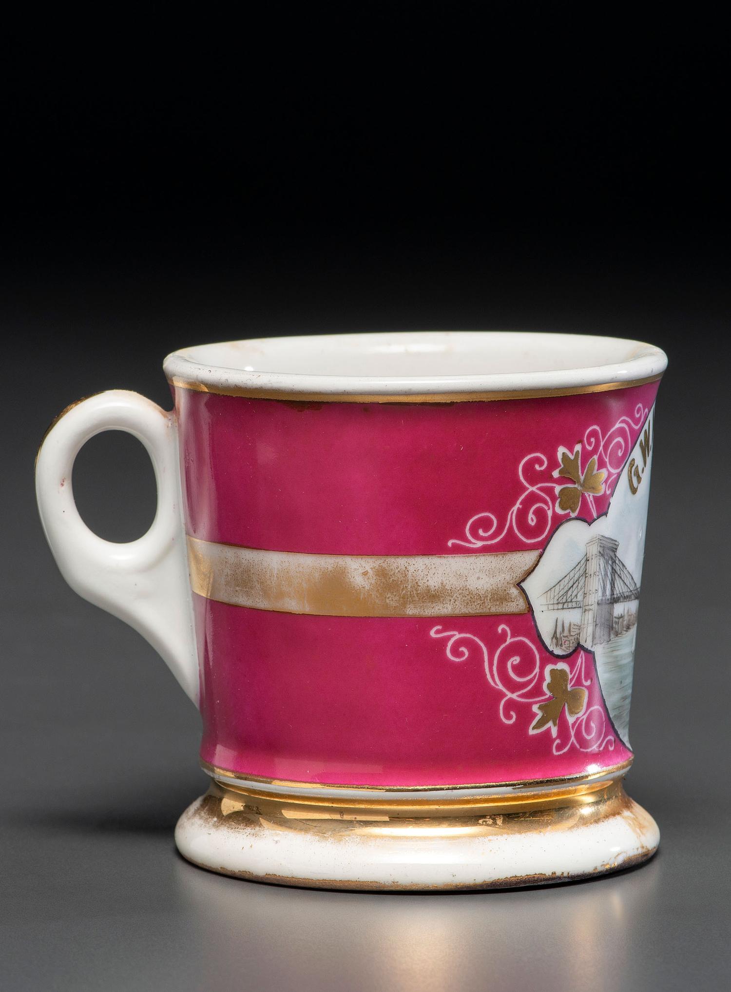 A Porcelain Shaving Mug Depicting The Brooklyn Bridge