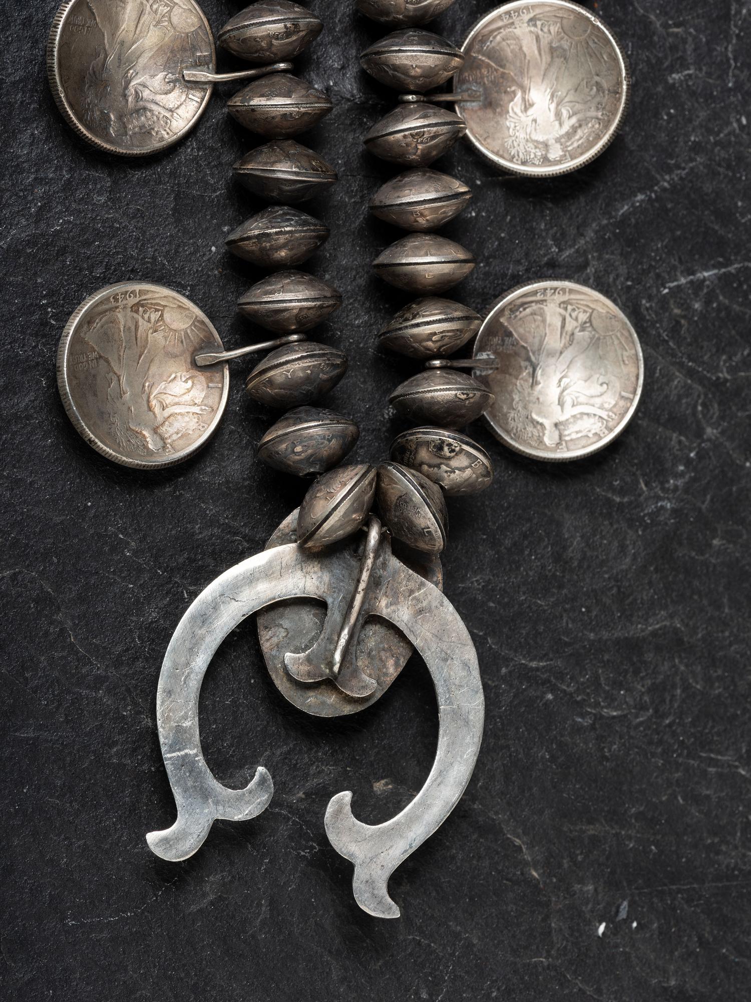 Navajo Silver Dollar Squash Blossom Necklace