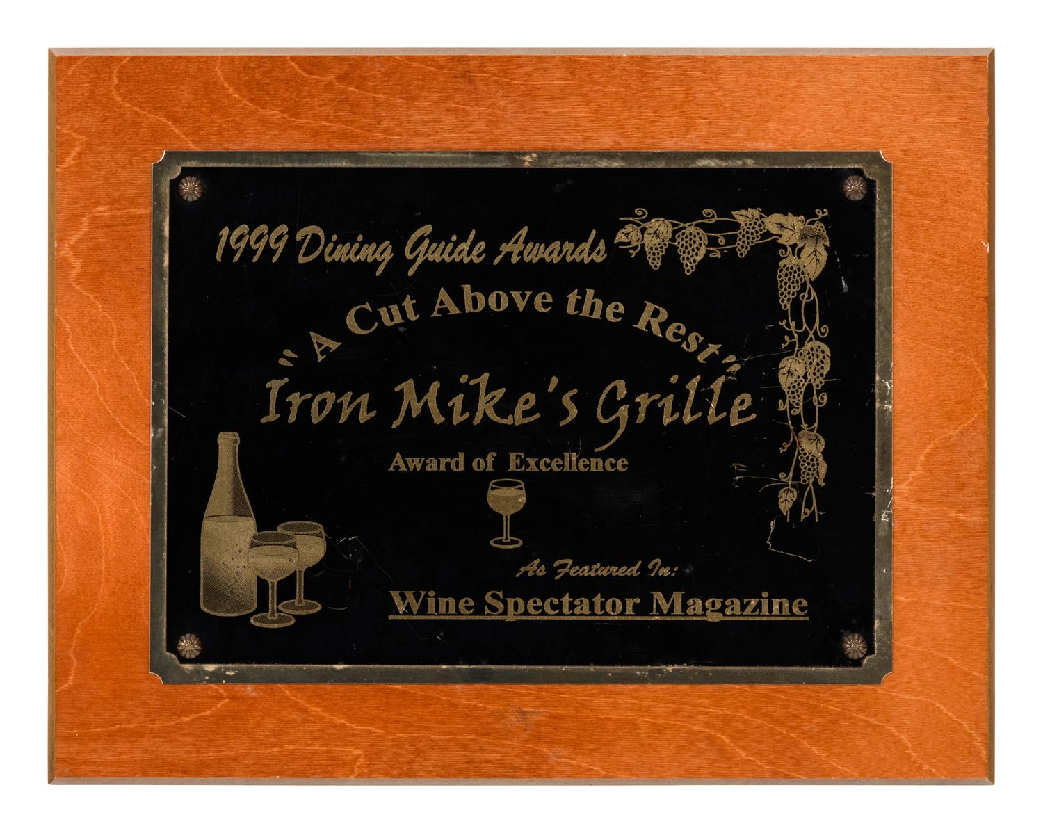 A Group of Nine Dining Awards and Honors Formerly Displayed at Mike Ditka’s Restaurant