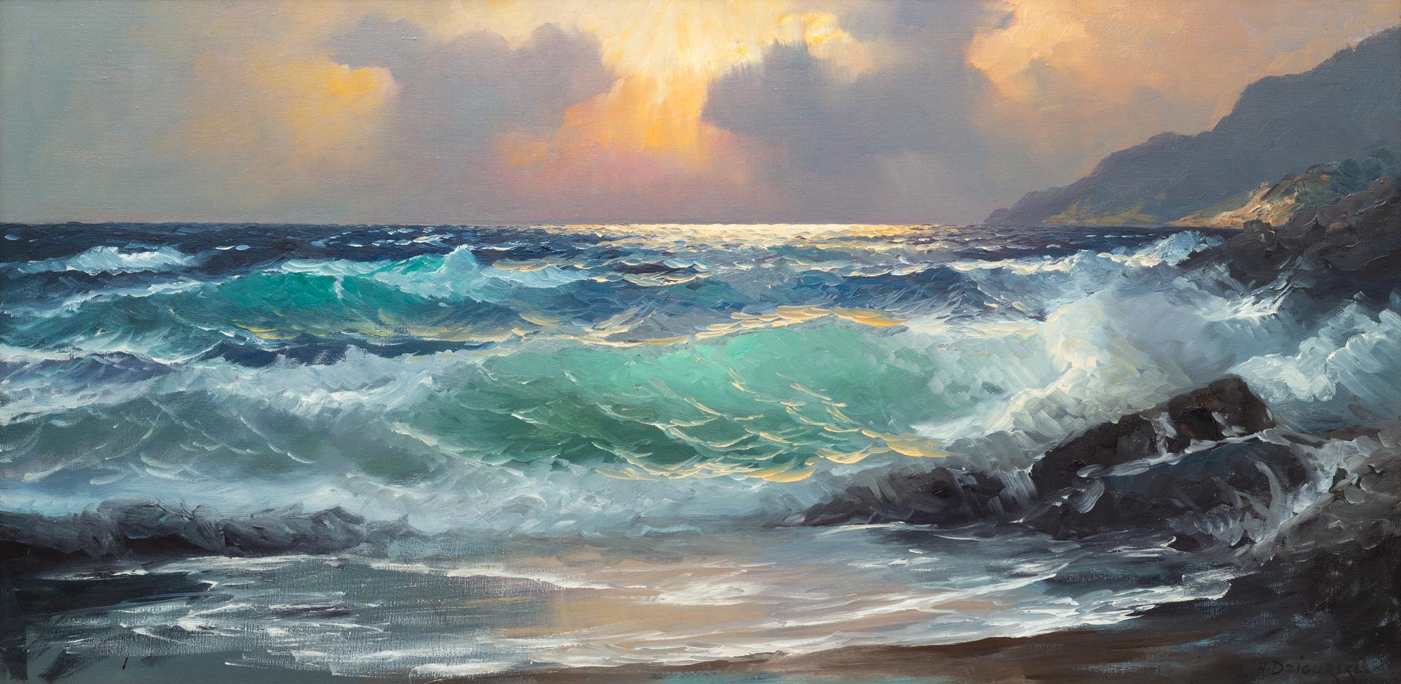 Alexander Dzigurski, (American, 1911-1995), Untitled (Seascape with Crashing Waves)