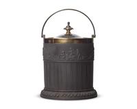 A Wedgwood Silver-Mounted Black Basalt Biscuit Jar