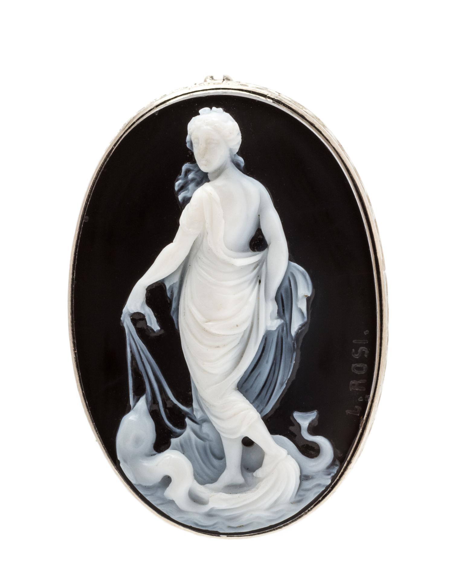 A Victorian White Gold and Onyx Cameo Pendant/Brooch, Luigi Rosi, 6.80 dwts.