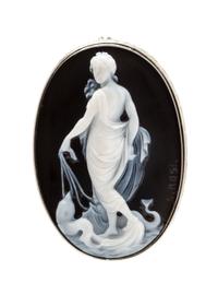 A Victorian White Gold and Onyx Cameo Pendant/Brooch, Luigi Rosi, 6.80 dwts.