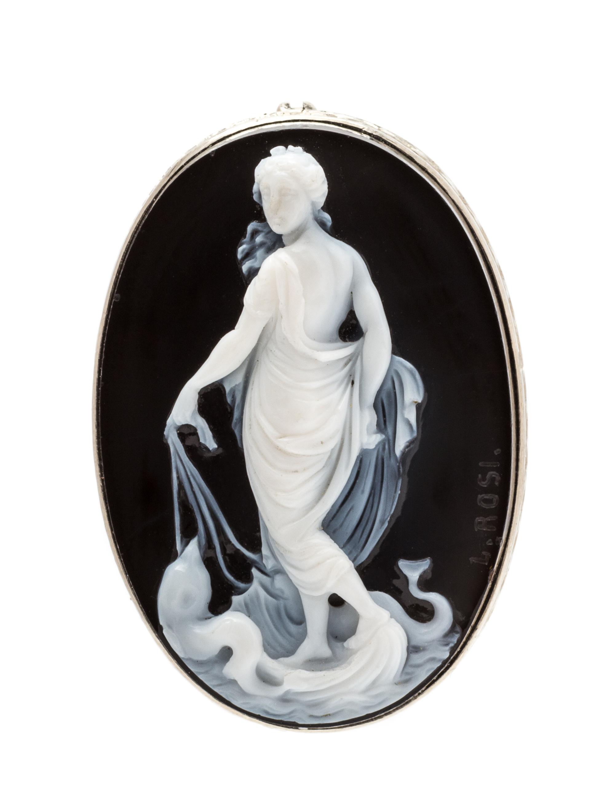 A Victorian White Gold and Onyx Cameo Pendant/Brooch, Luigi Rosi, 6.80 dwts.