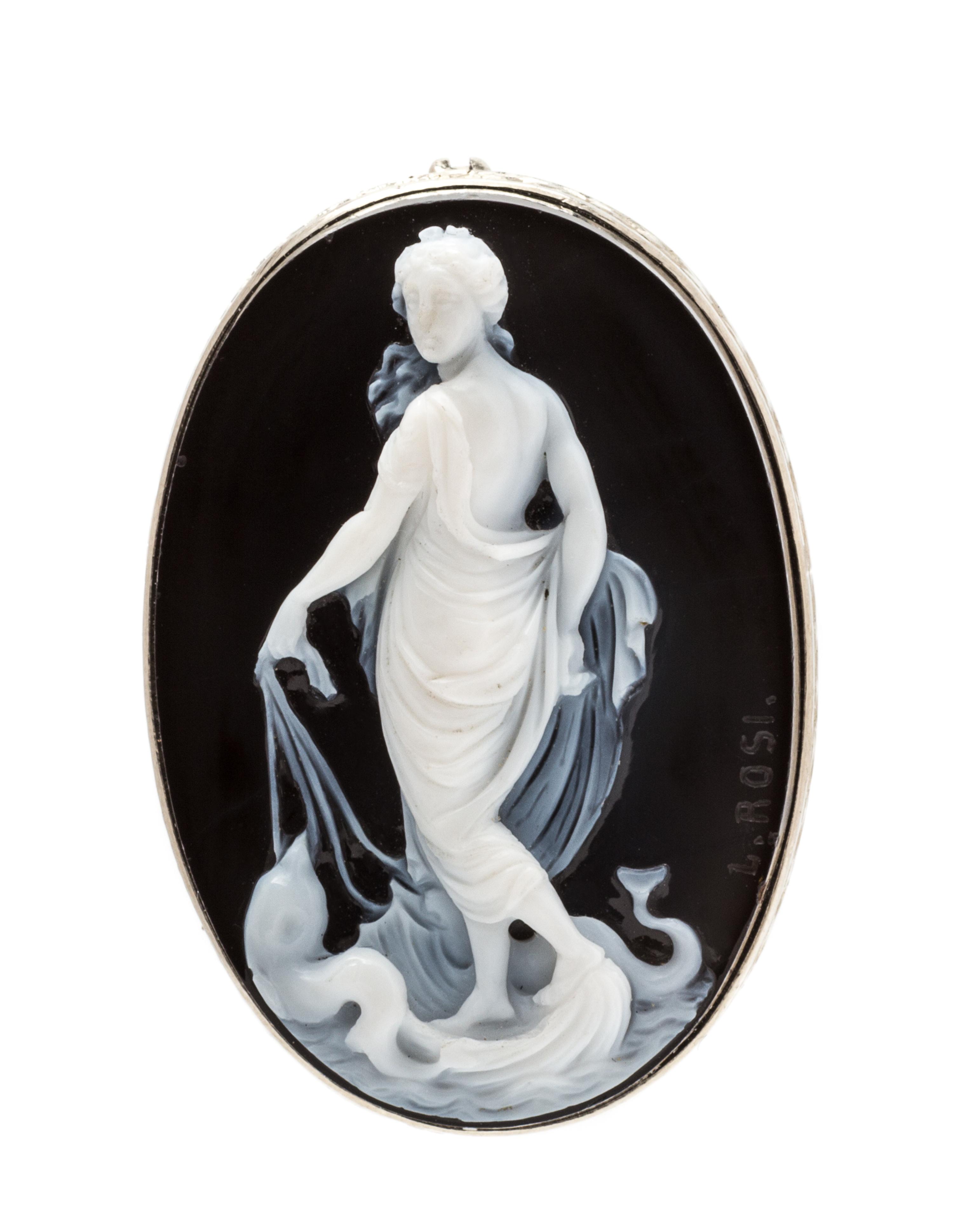 A Victorian White Gold and Onyx Cameo Pendant/Brooch, Luigi Rosi, 6.80 dwts.