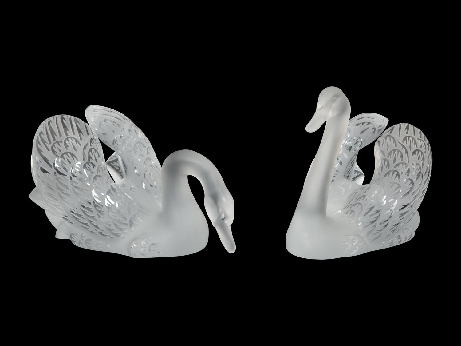 A Pair of Lalique Miroir Cygnes Sculptures