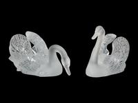 A Pair of Lalique Miroir Cygnes Sculptures