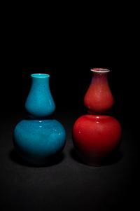 Two Chinese Monochrome Glazed Double Gourd-Form Vases
