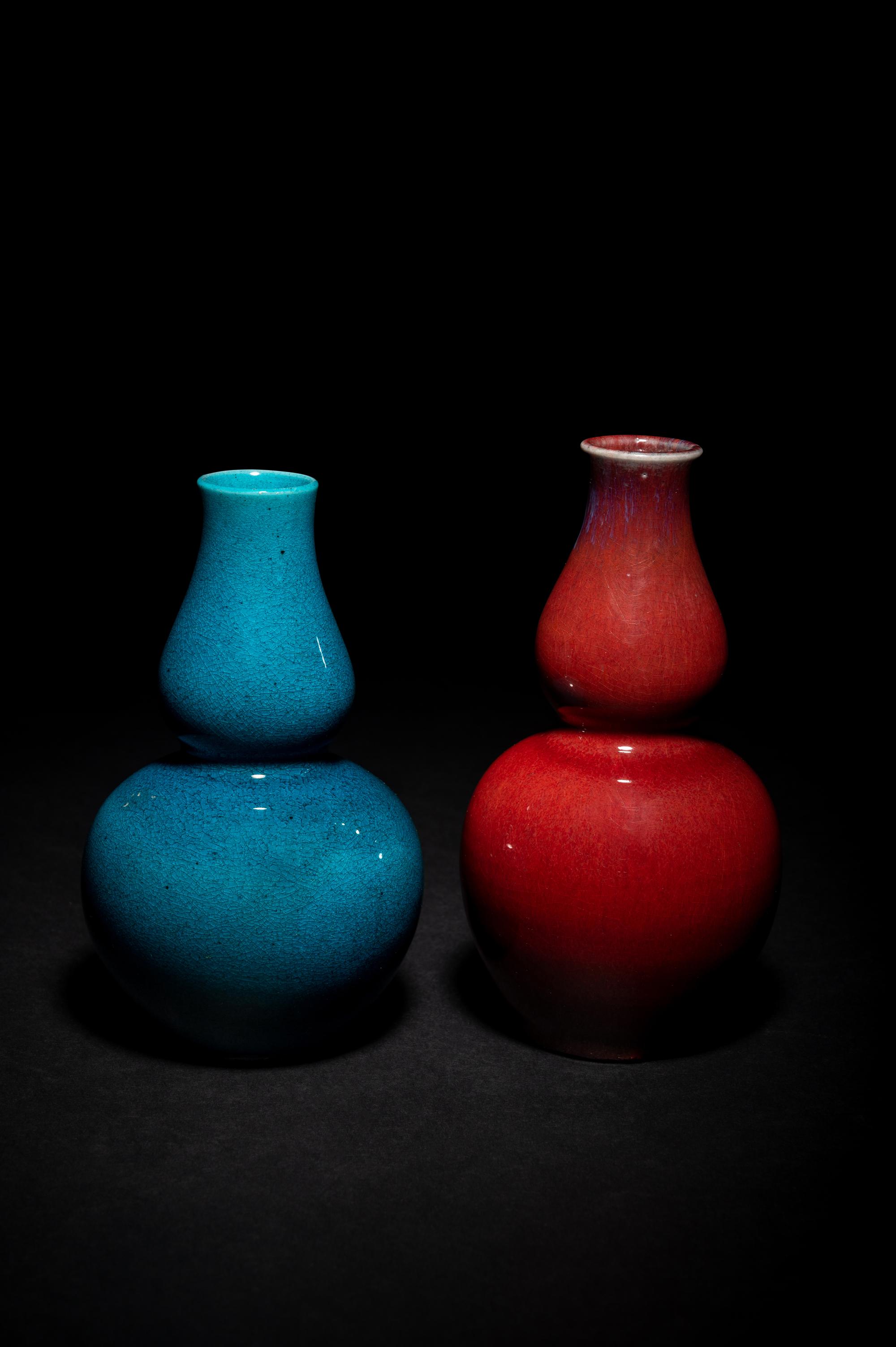 Two Chinese Monochrome Glazed Double Gourd-Form Vases