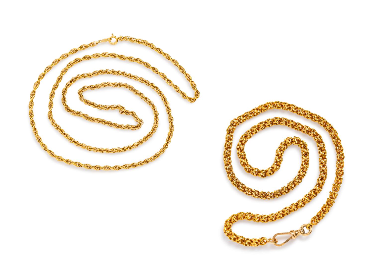 A Collection of 14 Karat Yellow Gold Necklaces,