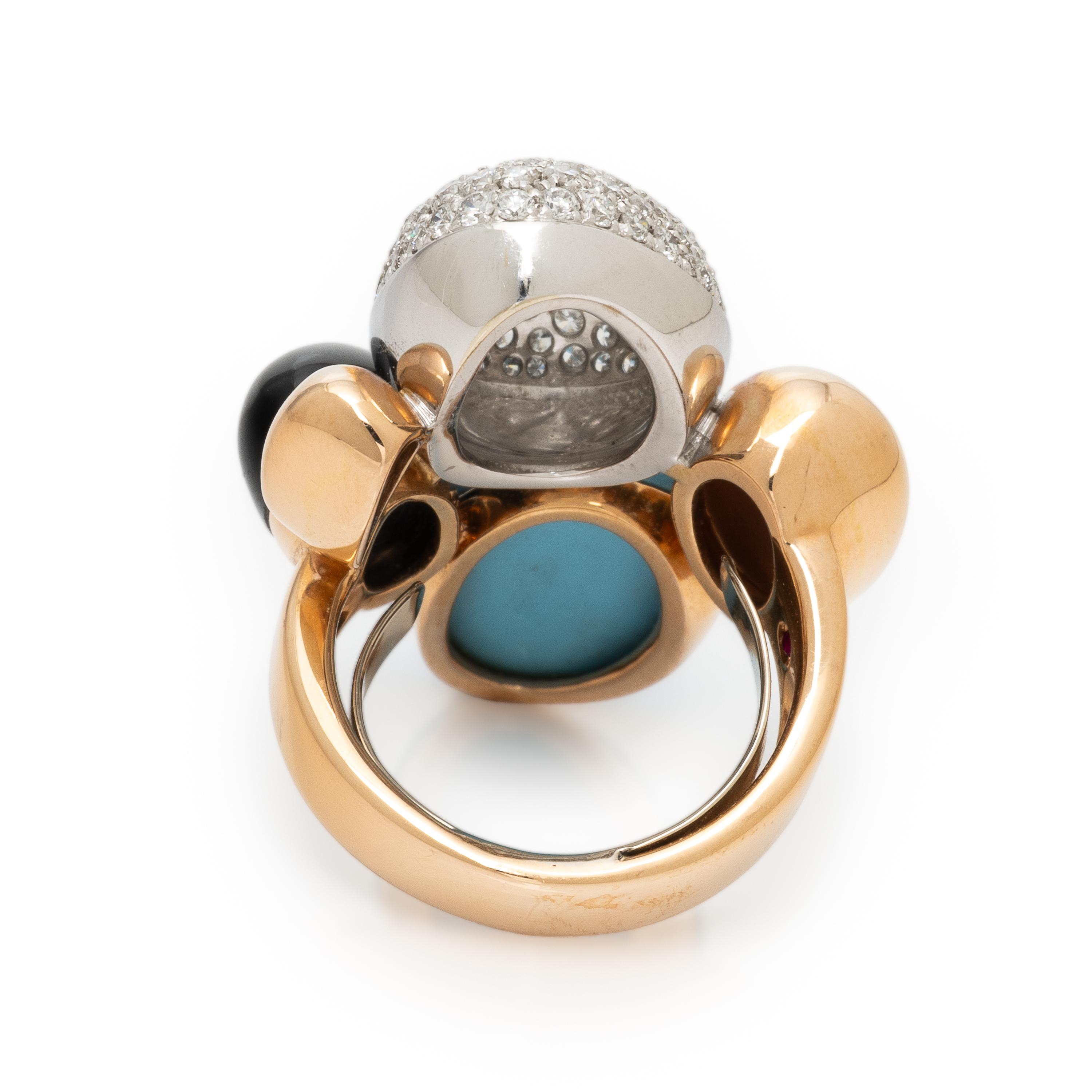 Roberto Coin, Turquoise, Onyx, and Diamond 'Ikebana' Ring