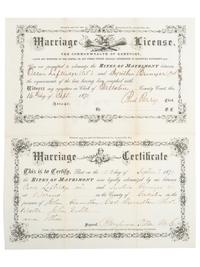 [CIVIL WAR] -- [RECONSTRUCTION]. 1871 Kentucky Marriage License and Certificate for formerly enslaved man and woman, incl. 117th US Colored Troop Pvt. Oscar Leftridge.