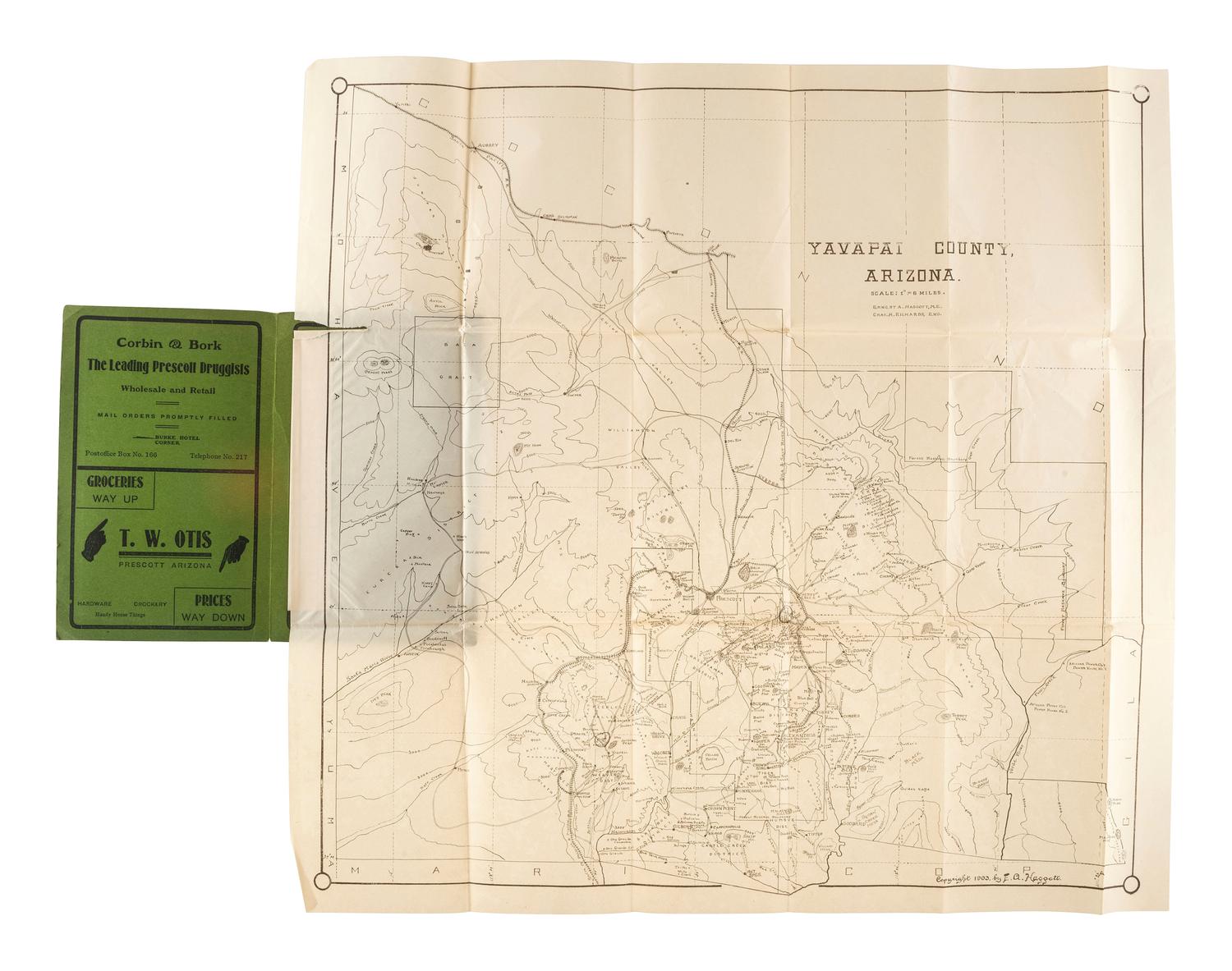 [MAPS & ATLASES]. HAGGOTT, Ernest A. and Chas. M. RICHARDS. Yavapai County, Arizona. N.p.: E.A. Haggott, 1903. [ With :] 3 USGS Survey maps. ca 1891. [ Also with :] Map of Public Surveys in California.