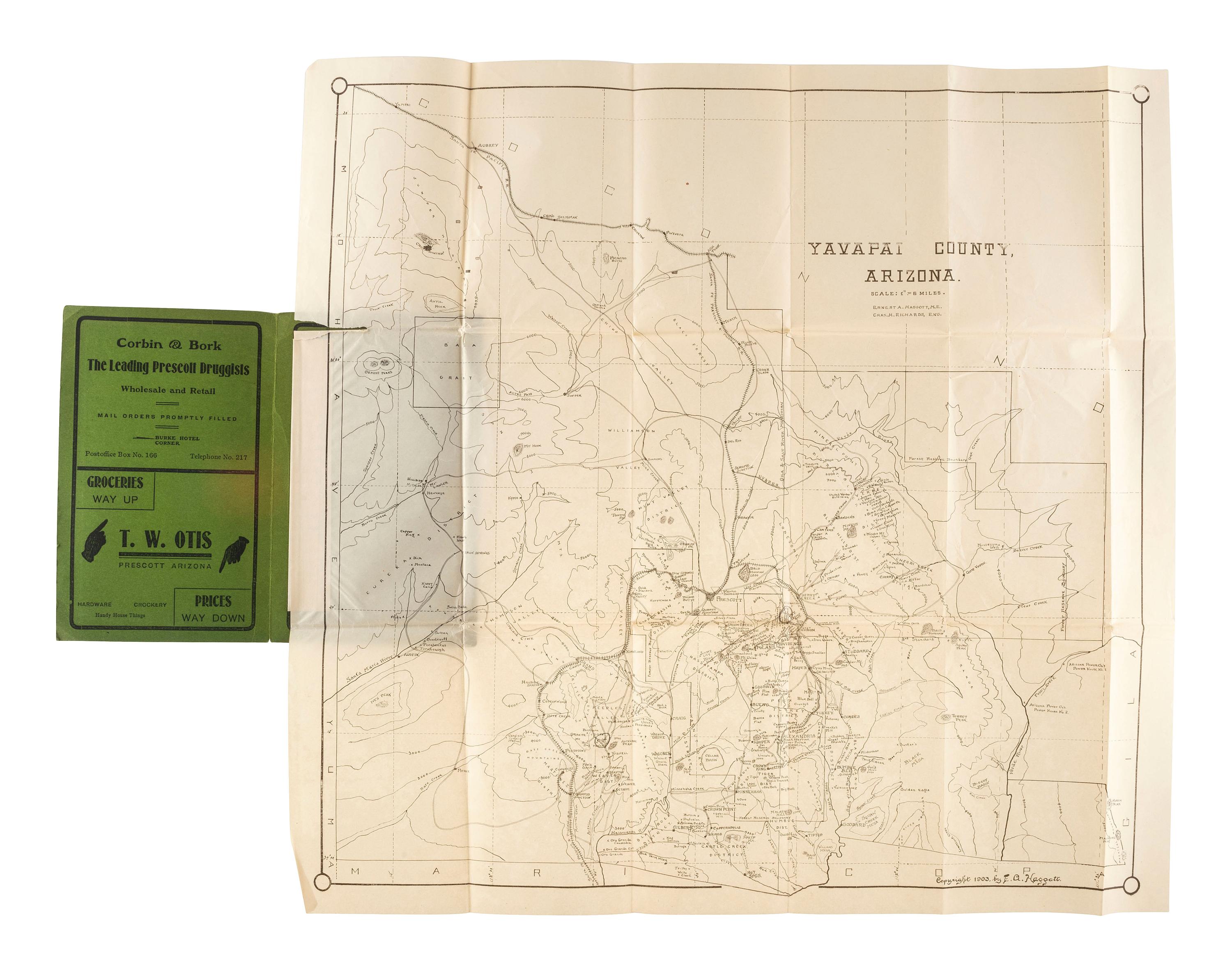 [MAPS & ATLASES]. HAGGOTT, Ernest A. and Chas. M. RICHARDS. Yavapai County, Arizona. N.p.: E.A. Haggott, 1903. [ With :] 3 USGS Survey maps. ca 1891. [ Also with :] Map of Public Surveys in California.