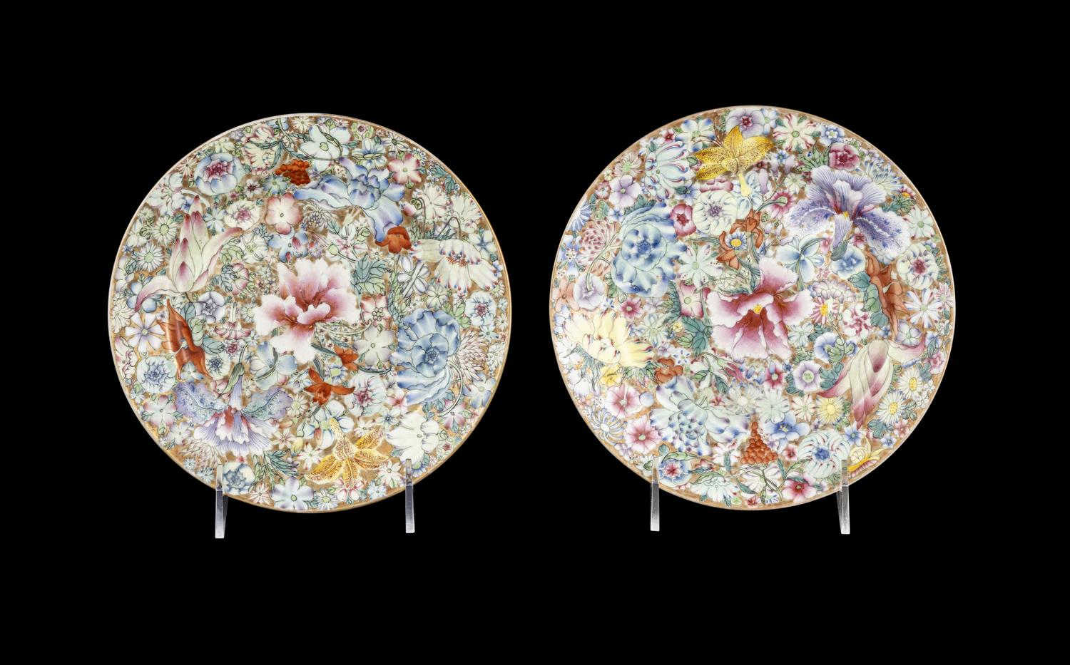 A Pair of Chinese Famille Rose 'Millefleur' Plates