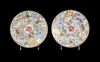 A Pair of Chinese Famille Rose 'Millefleur' Plates