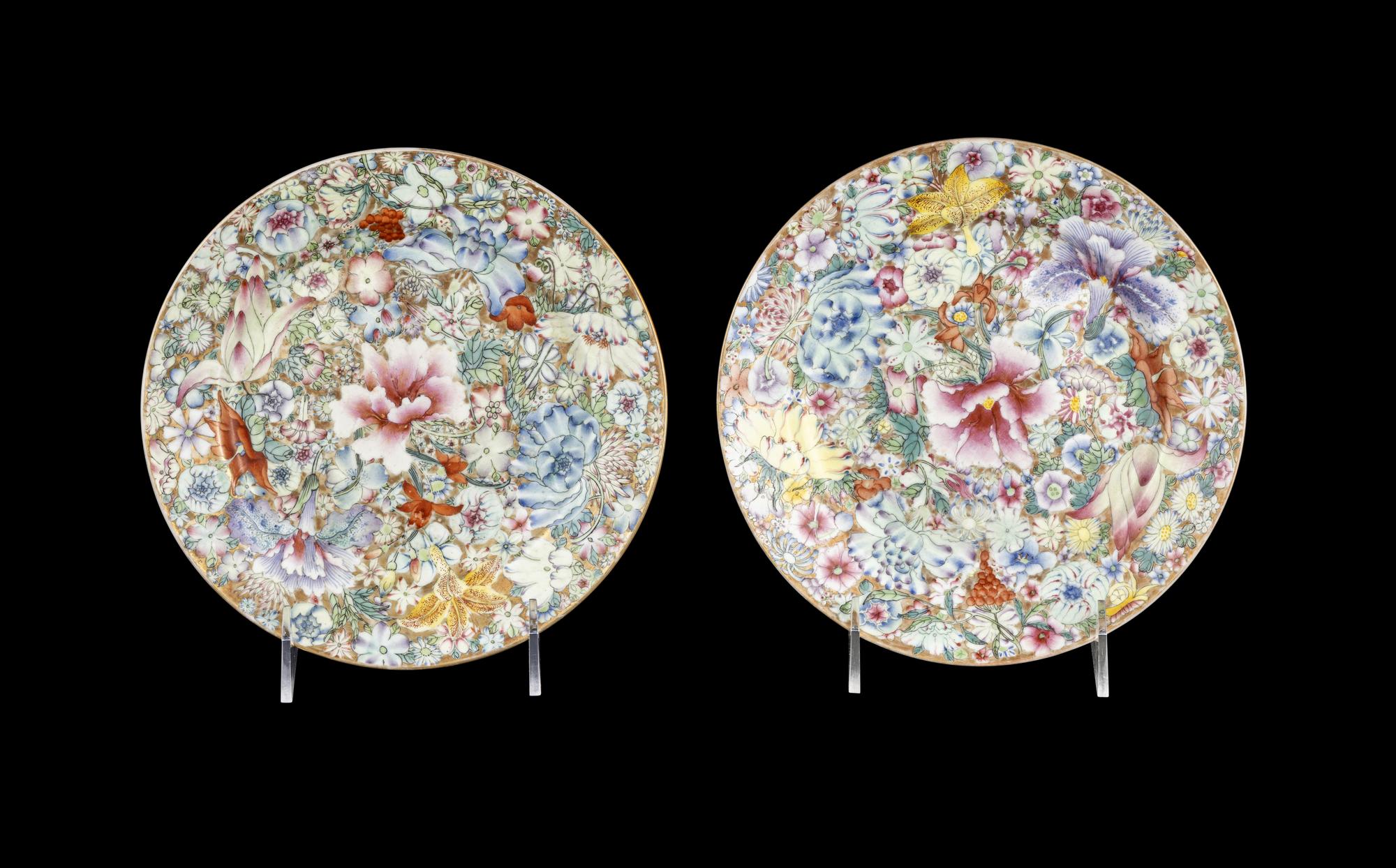 A Pair of Chinese Famille Rose 'Millefleur' Plates