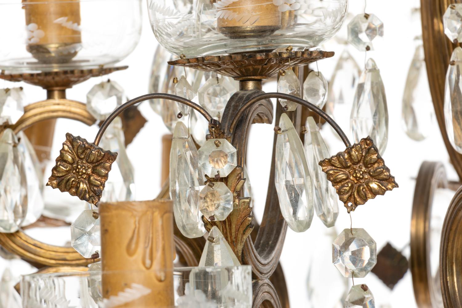 A Czech Bronze and Cut Glass Fifteen-Light Chandelier