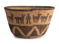Apache Figural Basket, with Dogs, Deer, and Man