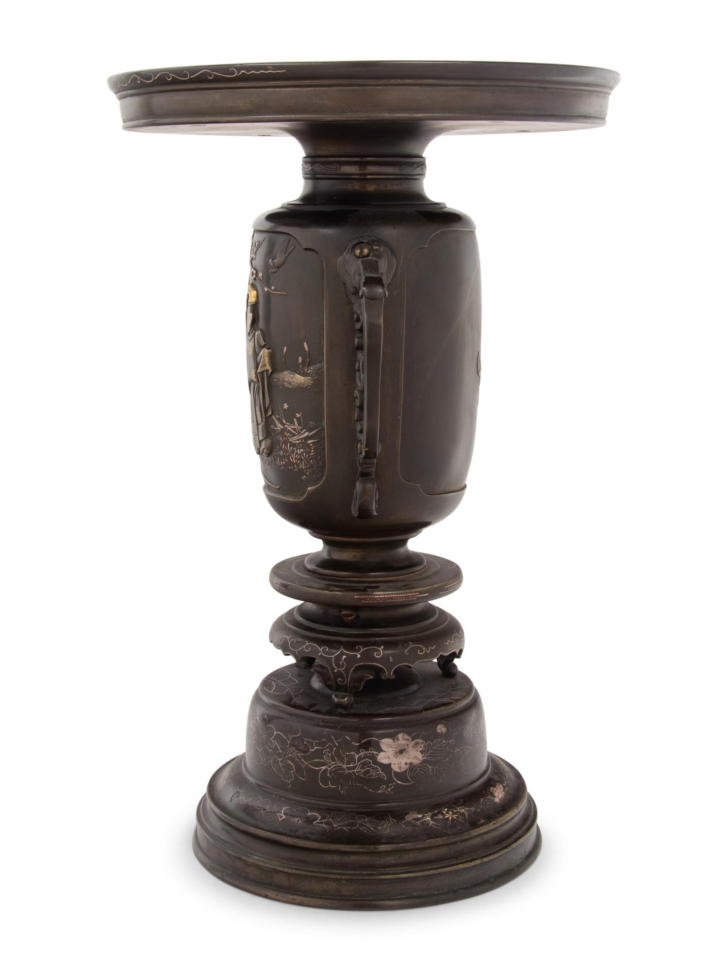A Japanese Mixed Metals Inlaid Bronze Urn