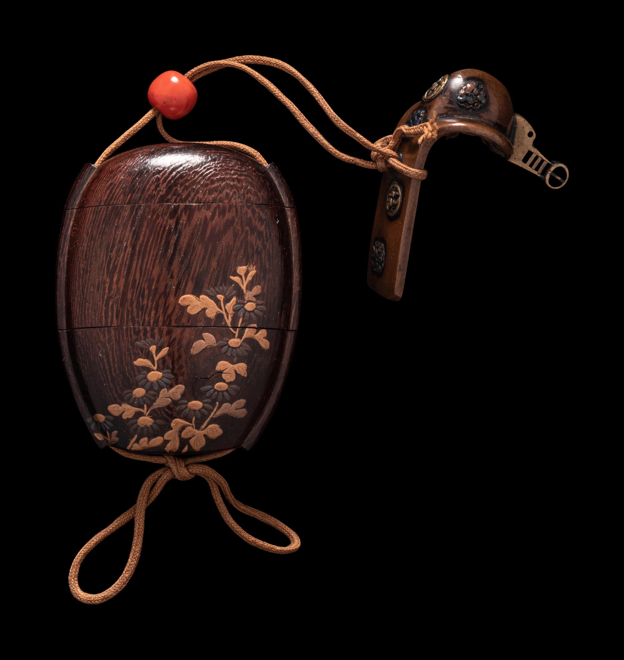 A Japanese Gold and Brown Lacquered Wood Two-Case Inro